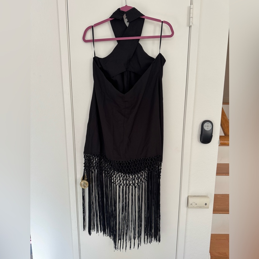 Commense Black Strapless Dress with Fringe Detail - Picture 4 of 5